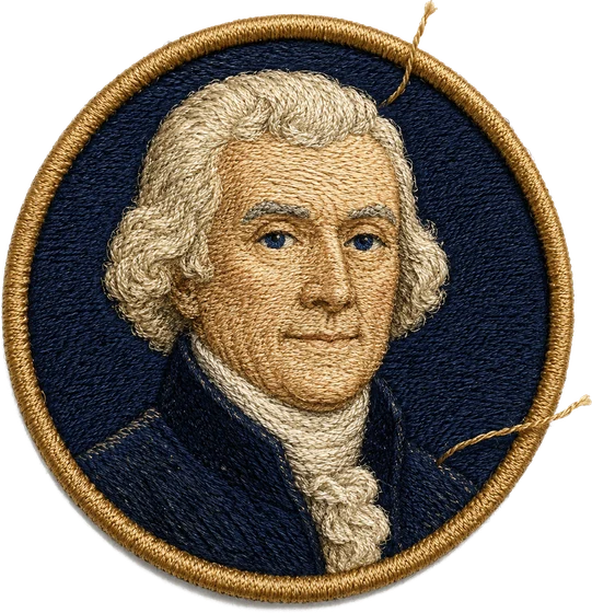 The Jaifferson badge: an embroidered portrait patch of Jefferson